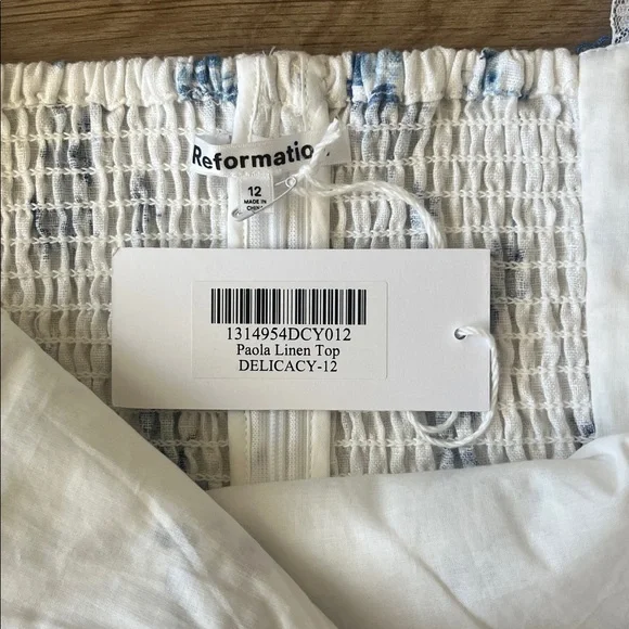 Reformation Paola Linen Sleeveless Top in Delicacy Corset White Blue Coquette - Picture 6 of 9